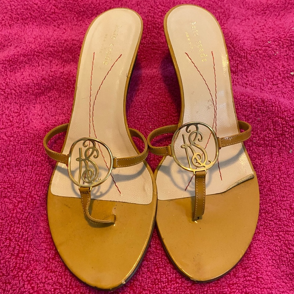 Kate Spade Tan Leather Sandals with Metallic Medallions